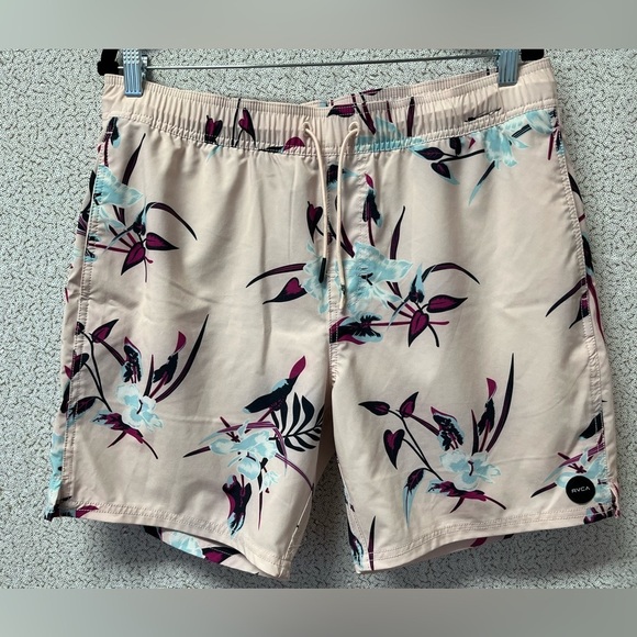 RVCA Club Board Shorts Pink Floral Print Swim Trunks Pockets | size Large - Picture 1 of 6